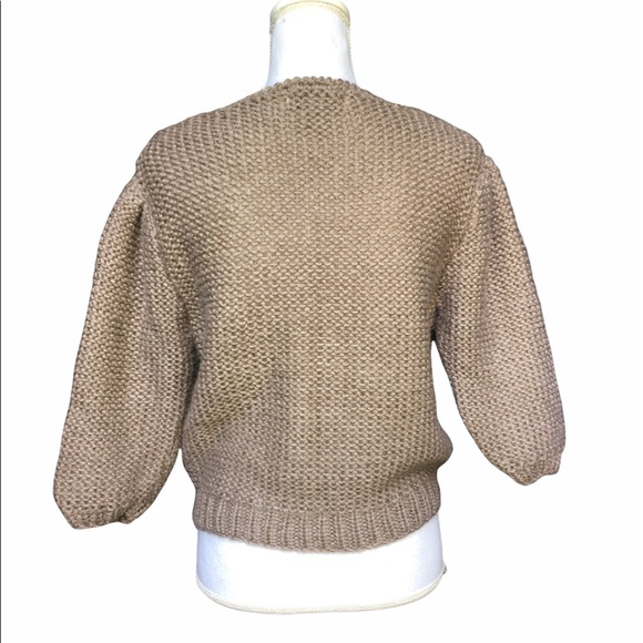 Vintage 80’s Puff Sleeve Ribbon-knit Taupe Sweater by Naomi Bee - Picture 6 of 12